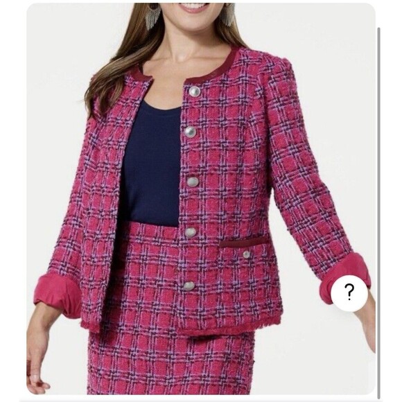 G By Giuliana Timeless Tweed Black Label Raw Hem Jacket Size L Hot Pink Barbie - Picture 1 of 12